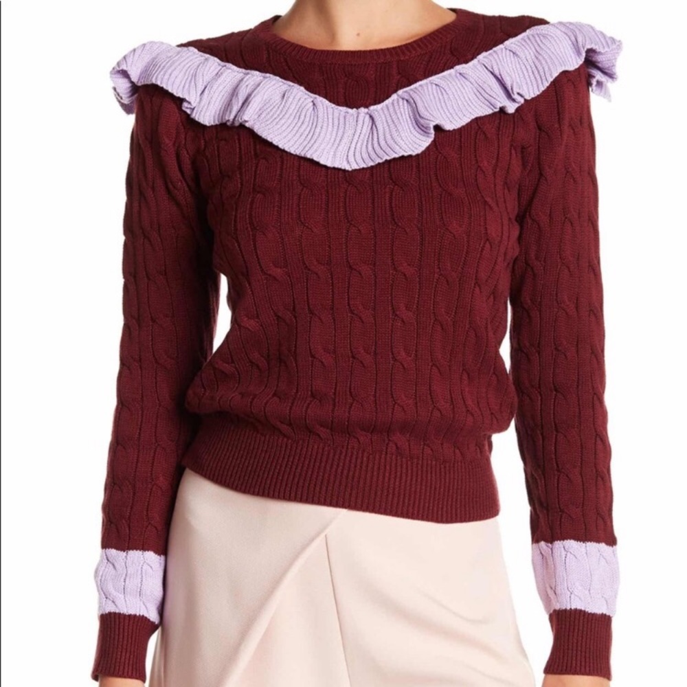 After Market Two Tone Ruffle Cable Knit Sweater!